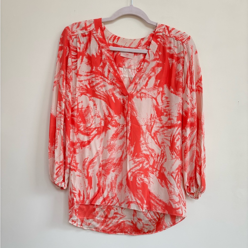 Women's Silk Peach and White Abstract Blouse, size S